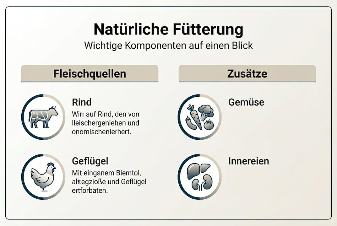 Eine anschauliche Übersicht zu den wichtigsten Bestandteilen einer ausgewogenen Hundeernährung