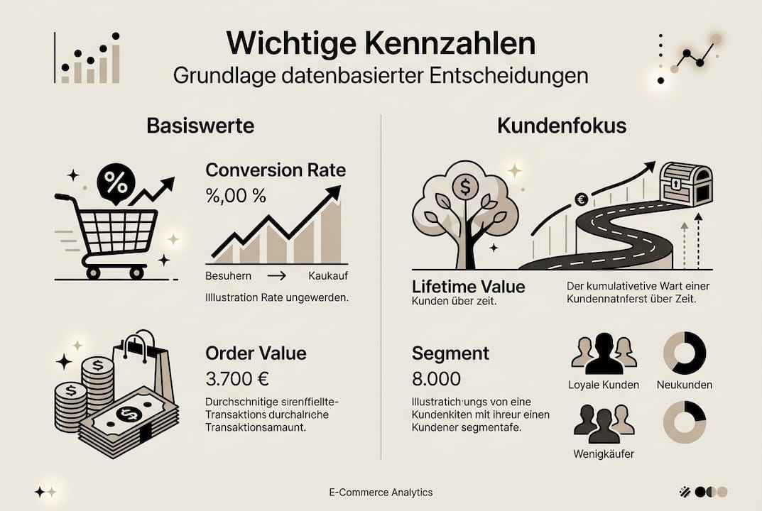 Übersicht der wichtigsten e-Commerce Kennzahlen auf einen Blick – als anschauliche Infografik
