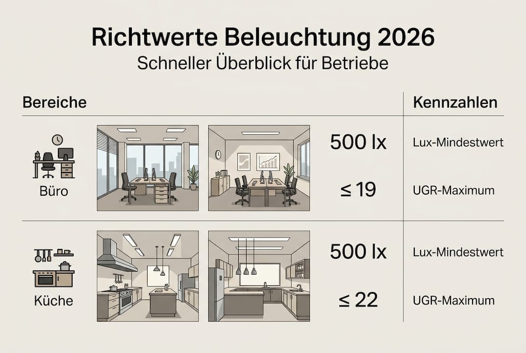 Übersichtsgrafik mit den wichtigsten Beleuchtungswerten auf einen Blick
