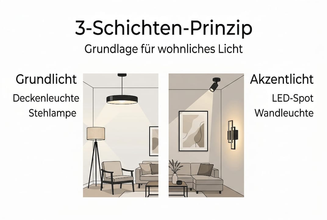 Übersicht: So schaffen Sie mit dem 3-Ebenen-Lichtkonzept die perfekte Wohnzimmerbeleuchtung