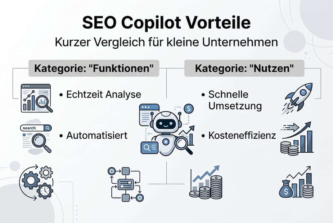 Die Infografik veranschaulicht die Vorteile von SEO Copilot auf einen Blick.