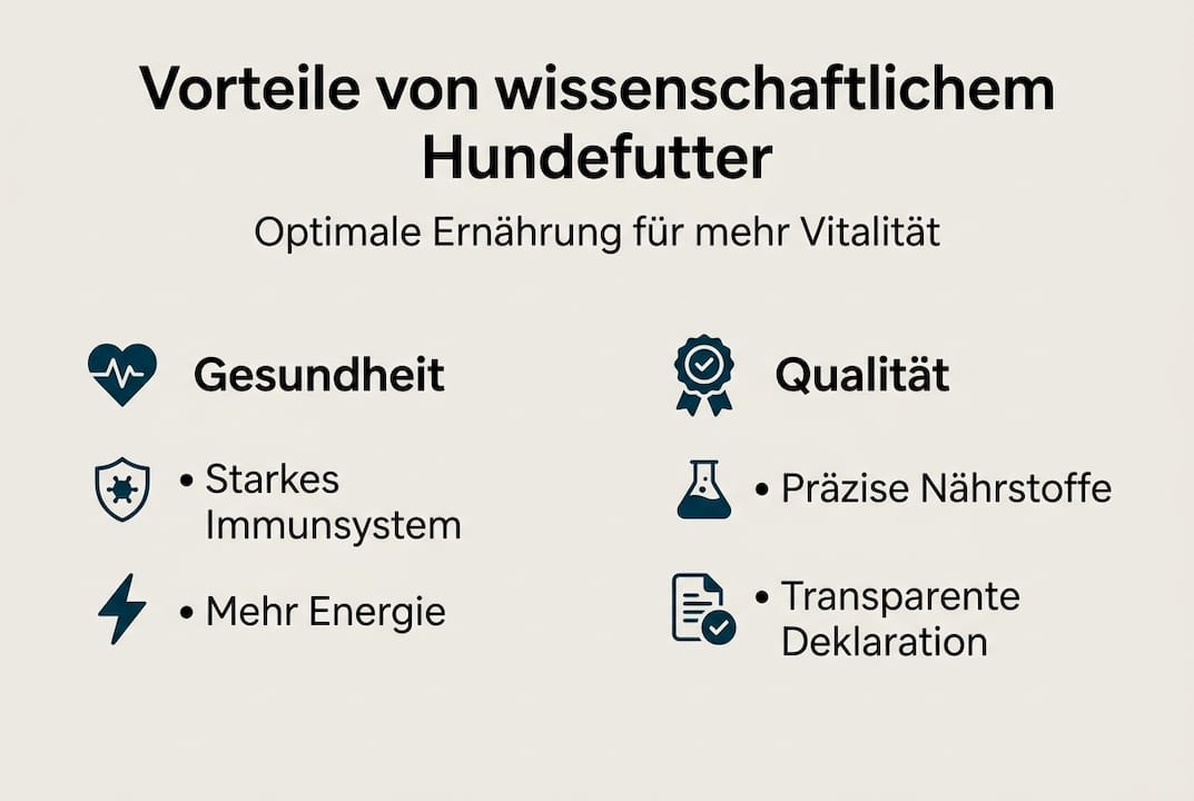 Infografik: Die wichtigsten Vorteile einer wissenschaftlich fundierten Hundeernährung auf einen Blick