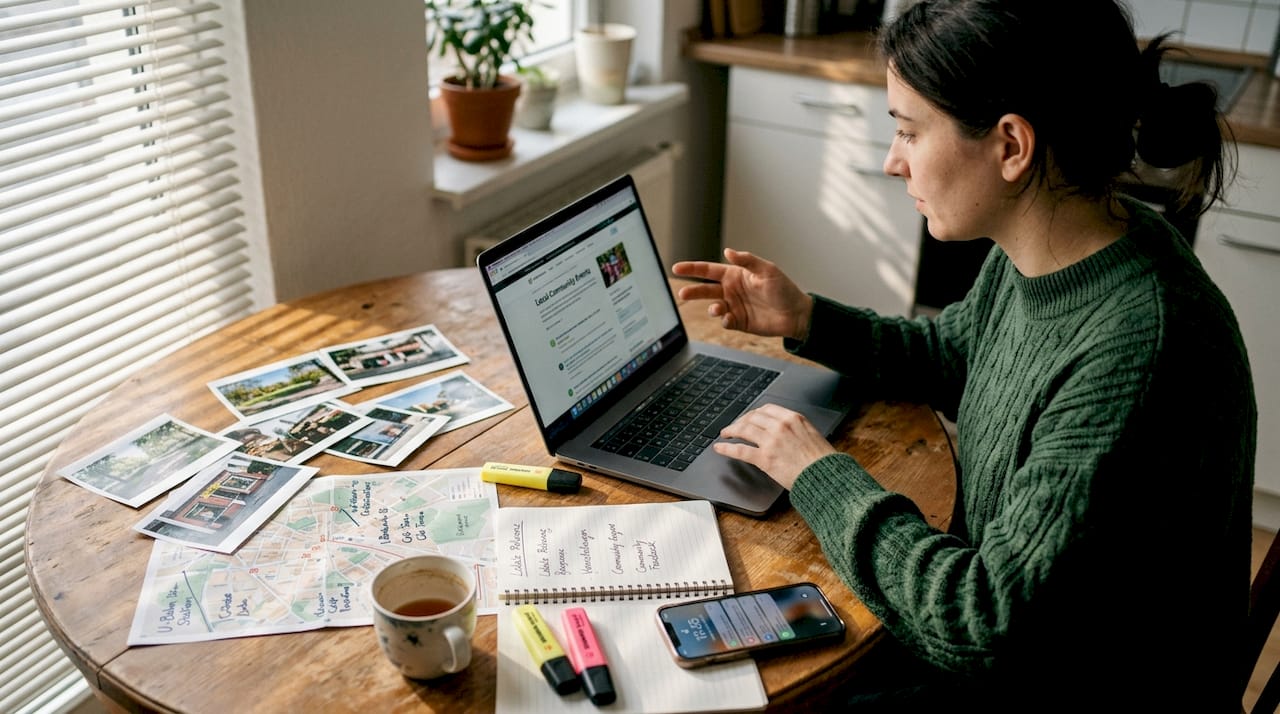 Ein Redakteur prüft regionale Inhalte auf seinem Laptop.