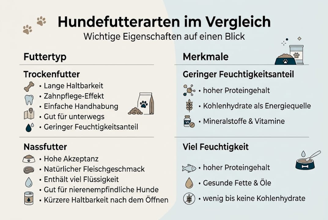 In dieser Infografik werden Trocken- und Nassfutter anschaulich gegenübergestellt.