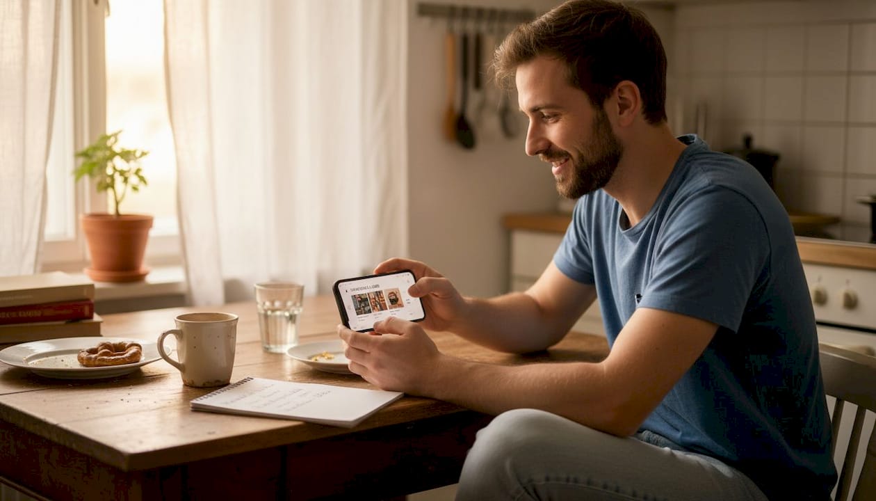 Ein Mann surft auf seinem Smartphone durch einen Online-Shop.