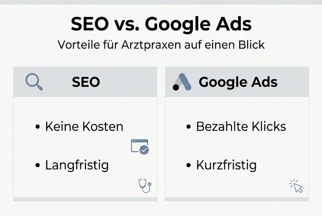 Grafische Gegenüberstellung: Die Vorteile von SEO und Google Ads auf einen Blick