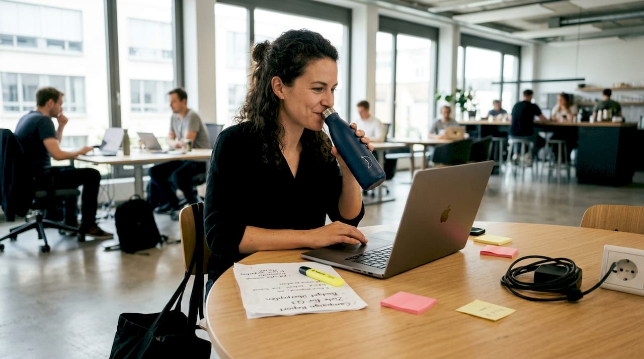 Eine Frau sitzt am Schreibtisch und wirft einen genauen Blick auf die aktuelle Vertriebspipeline.