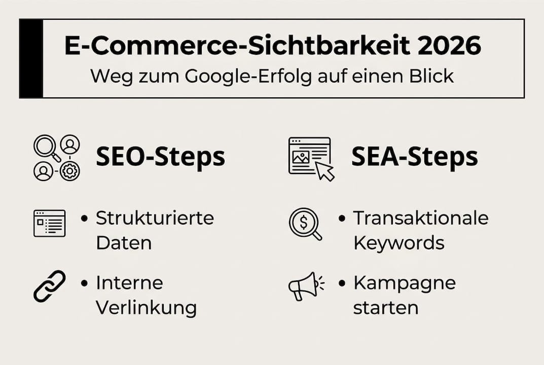 Übersichtsgrafik: Die wichtigsten Faktoren für mehr Sichtbarkeit im E-Commerce