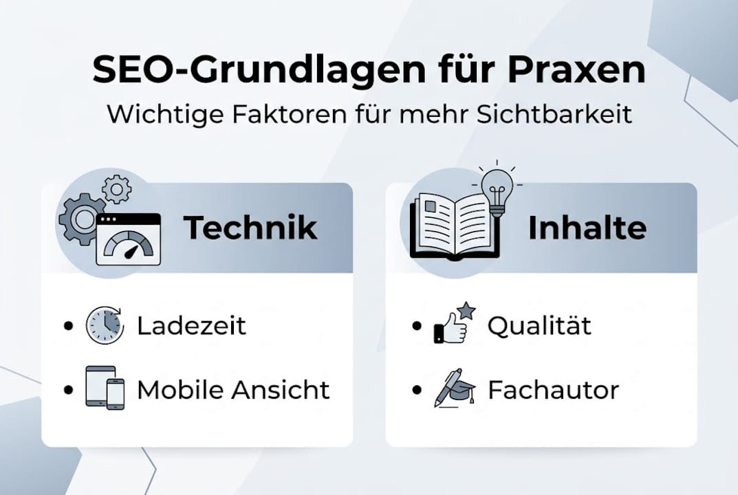 Übersichtliche Infografik: Die wichtigsten Grundlagen und Schlüsselfaktoren für erfolgreiches SEO auf einen Blick