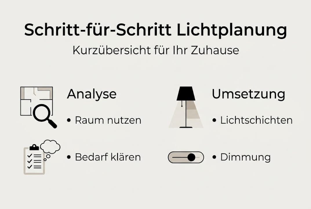 Grafische Übersicht der einzelnen Schritte bei der Lichtplanung