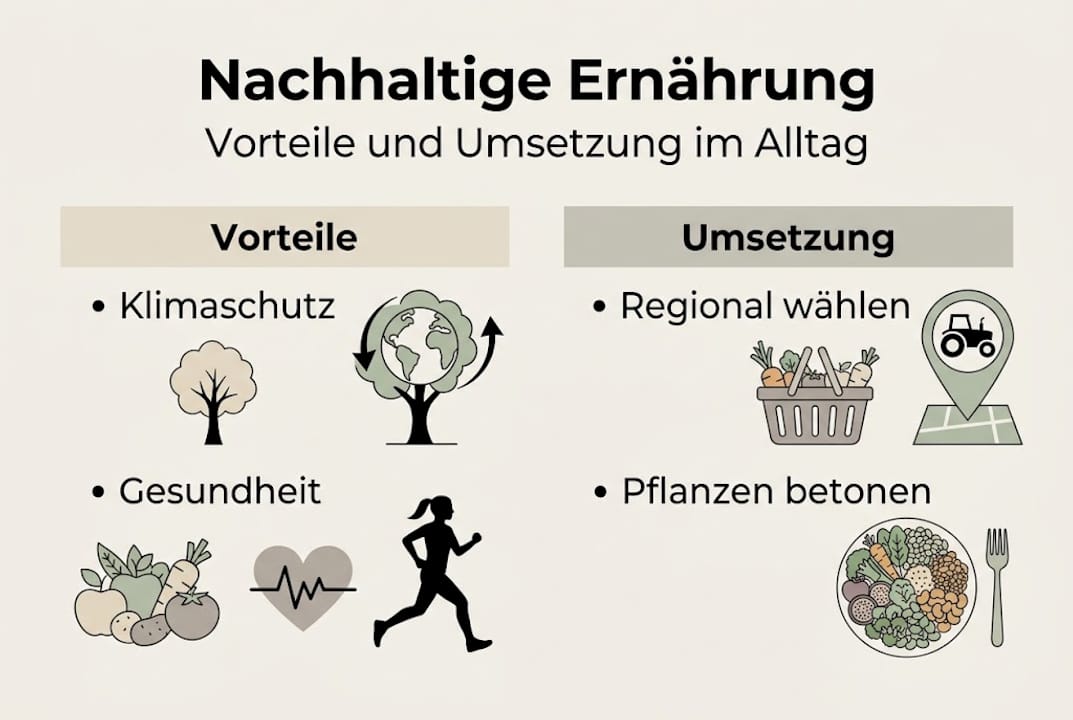 Infografik: So gelingt nachhaltige Ernährung – Vorteile und praktische Tipps für den Alltag