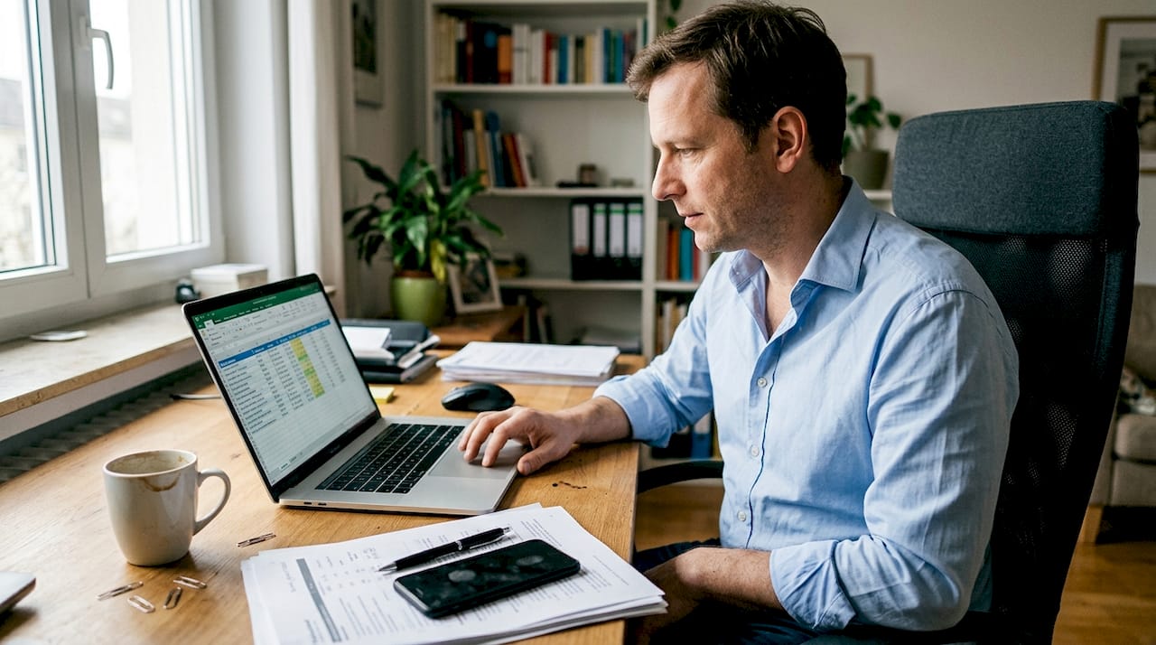 Ein Berater überprüft die Analyse direkt am Laptop.