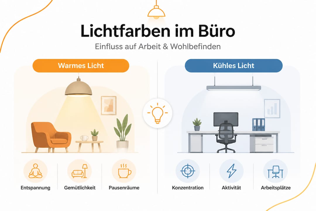 Vergleichsgrafik: Warmes oder kaltes Licht – was passt besser ins Büro?