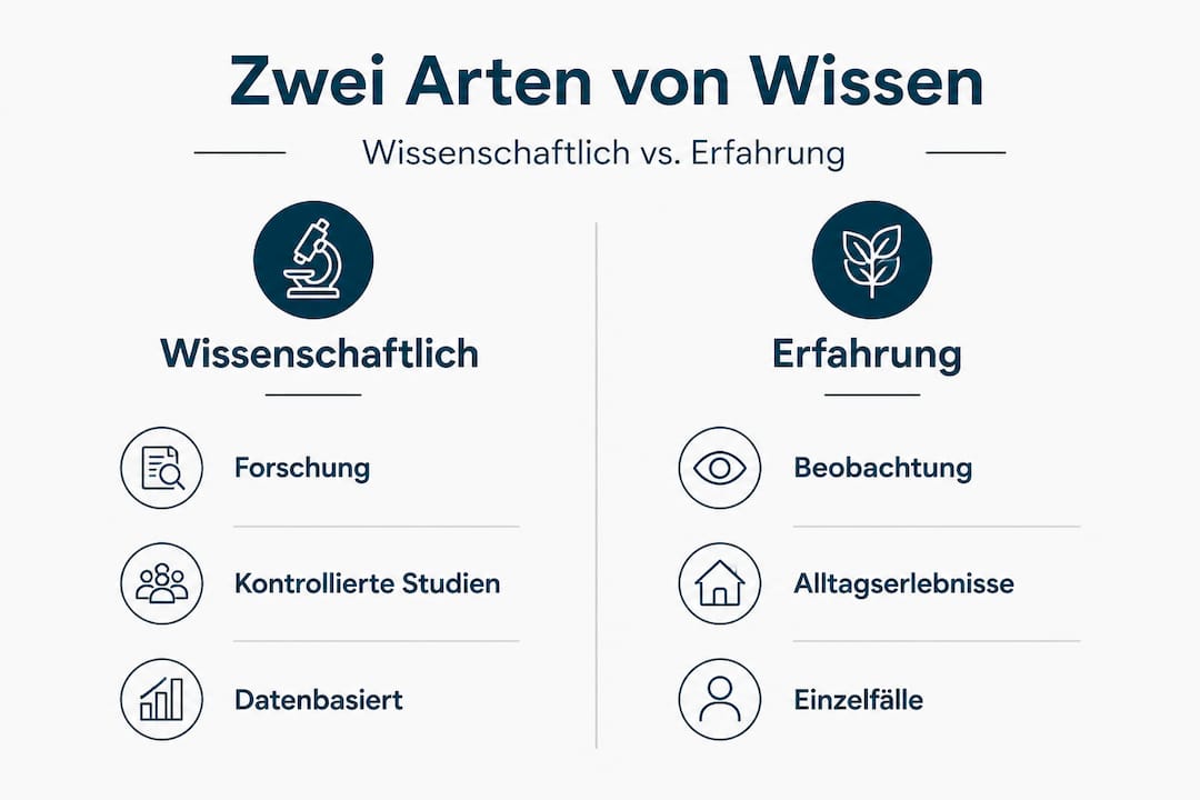 Infografik: Hundewissen im Vergleich – Wissenschaftliche Erkenntnisse vs. persönliche Erfahrungen