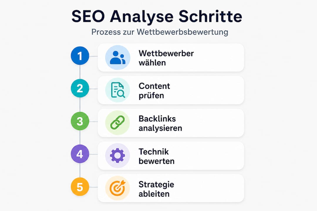 Mit dieser Infografik erhalten Sie einen übersichtlichen Einblick in den gesamten SEO-Analyseprozess – Schritt für Schritt verständlich erklärt.