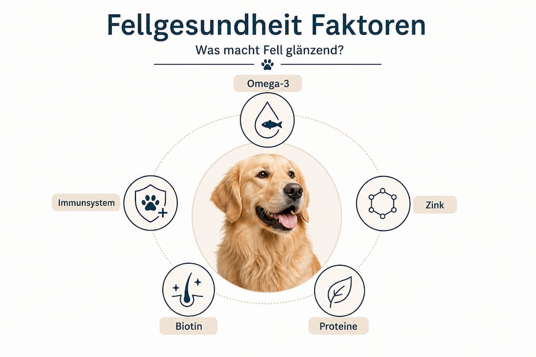 Infografik: So fördern Omega-3-Fettsäuren und wichtige Nährstoffe die Gesundheit von Haut und Fell