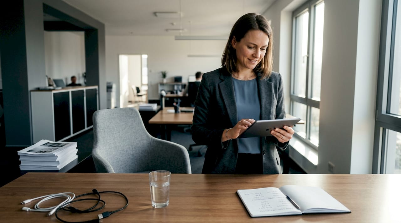 Ein Mitarbeiter analysiert Werbedaten im Büro einer Agentur.