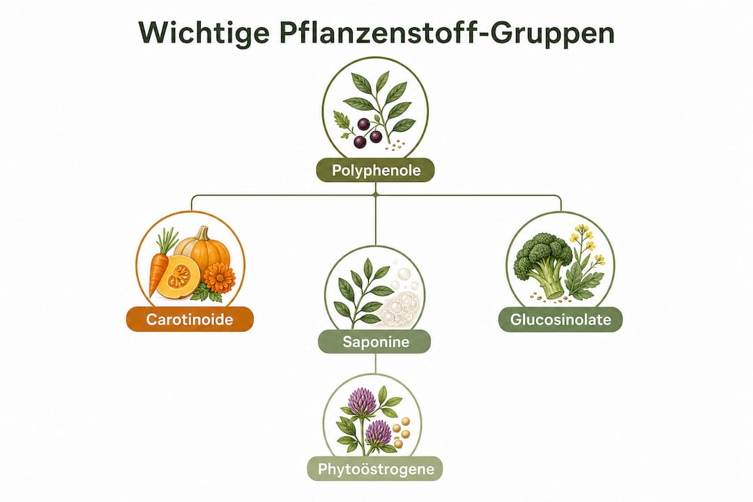 Übersichtsgrafik: Die wichtigsten Gruppen pflanzlicher Inhaltsstoffe auf einen Blick
