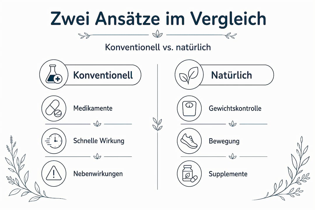 Infografik: Traditionelle Therapien vs. natürliche Ansätze für gesunde Hundegelenke