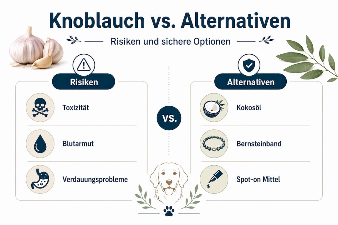 Infografik: Gefahren von Knoblauch für Hunde – sichere Alternativen im Überblick