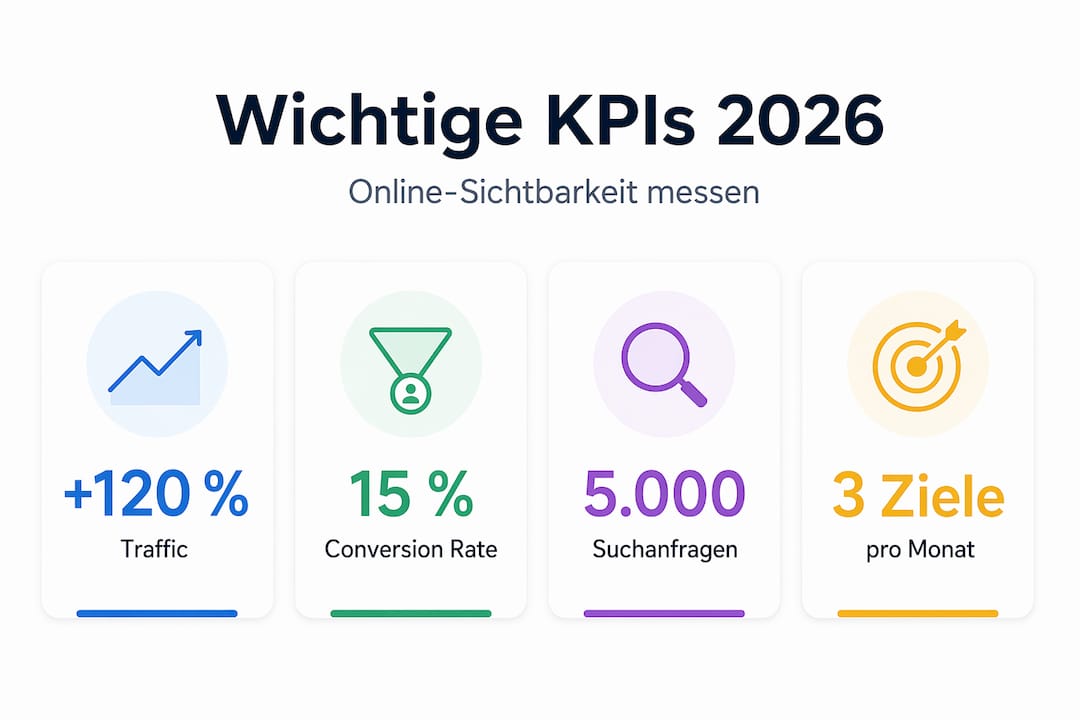 Wichtige Kennzahlen zur Sichtbarkeit im E-Commerce 2026 als übersichtliche Statistik-Kacheln