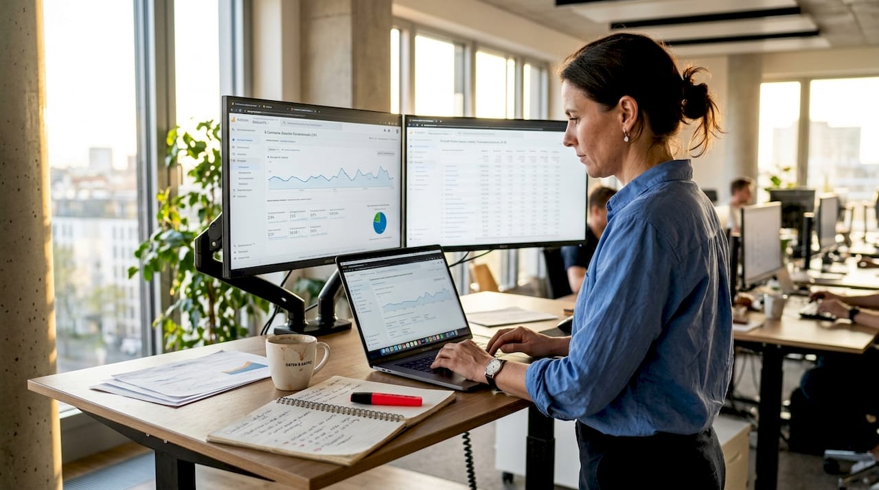 Ein Analyst richtet das Conversion-Tracking ein und passt die Einstellungen individuell an.
