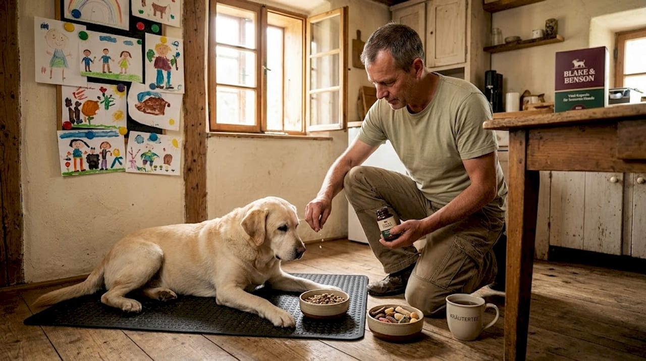 Der Hund erhält sein Nahrungsergänzungsmittel ganz unkompliziert im Rahmen der täglichen Fütterung.
