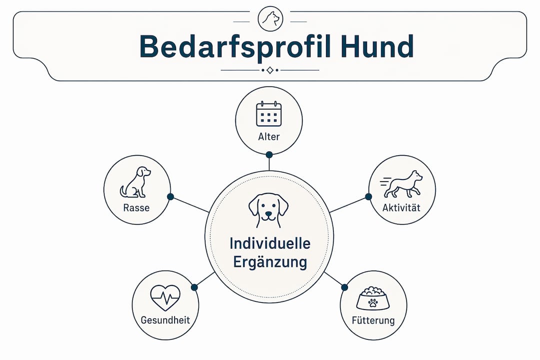 Grafische Darstellung der wichtigsten Faktoren für den individuellen Bedarf eines Hundes