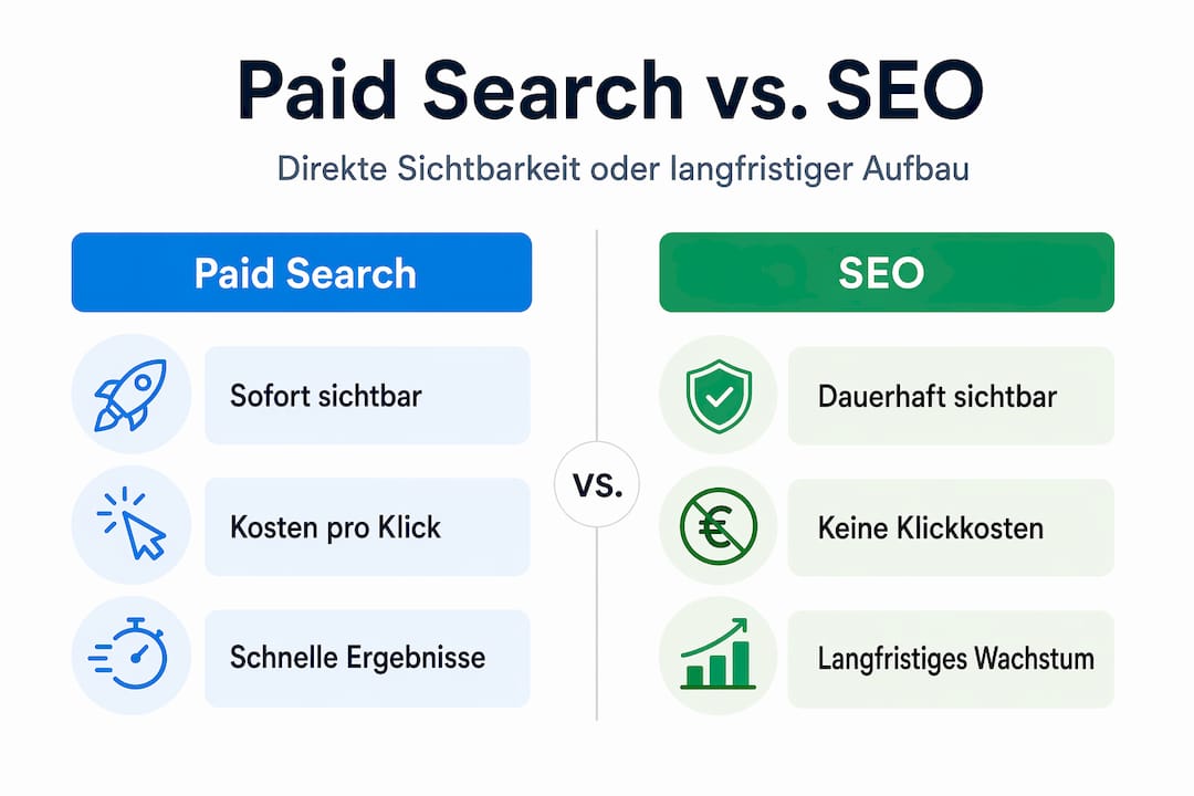 Infografik: Direktvergleich zwischen bezahlter Suche und SEO