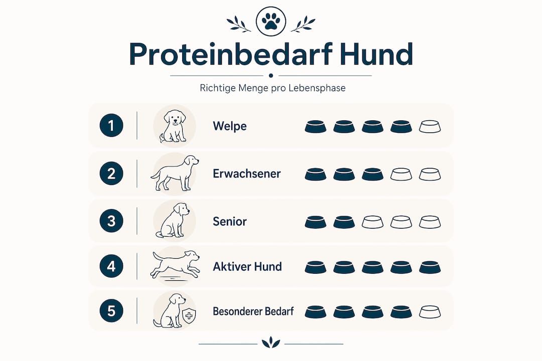 Übersicht: Wie viel Protein braucht mein Hund in den verschiedenen Lebensphasen?