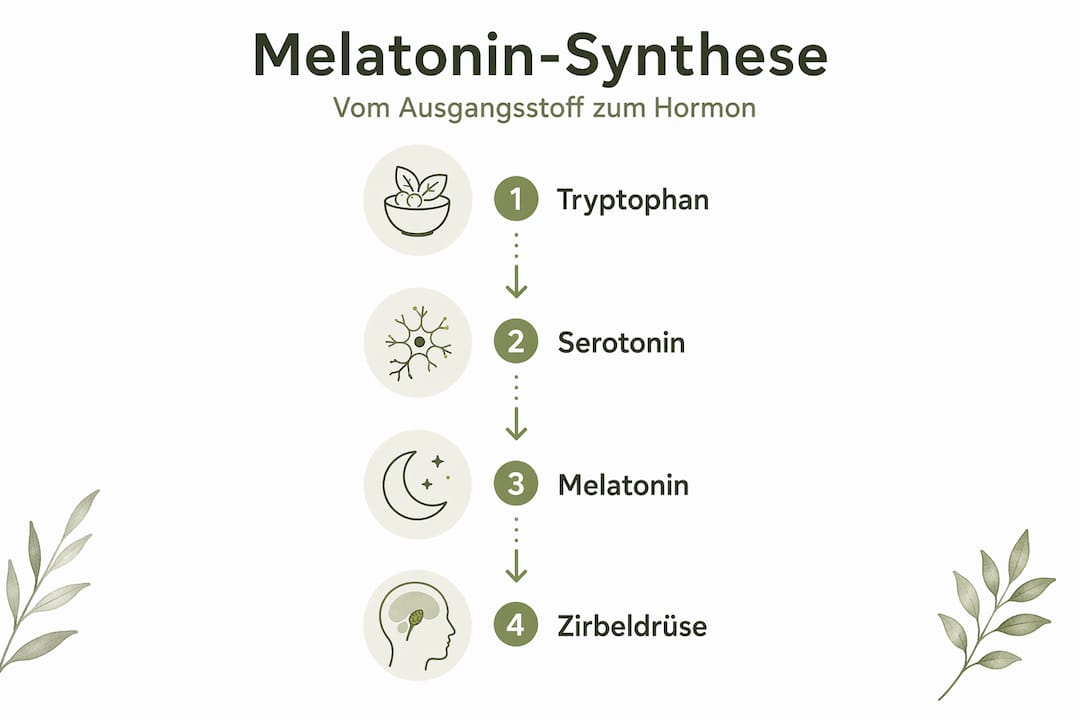 Infografik: So entsteht Melatonin – die einzelnen Schritte im Überblick