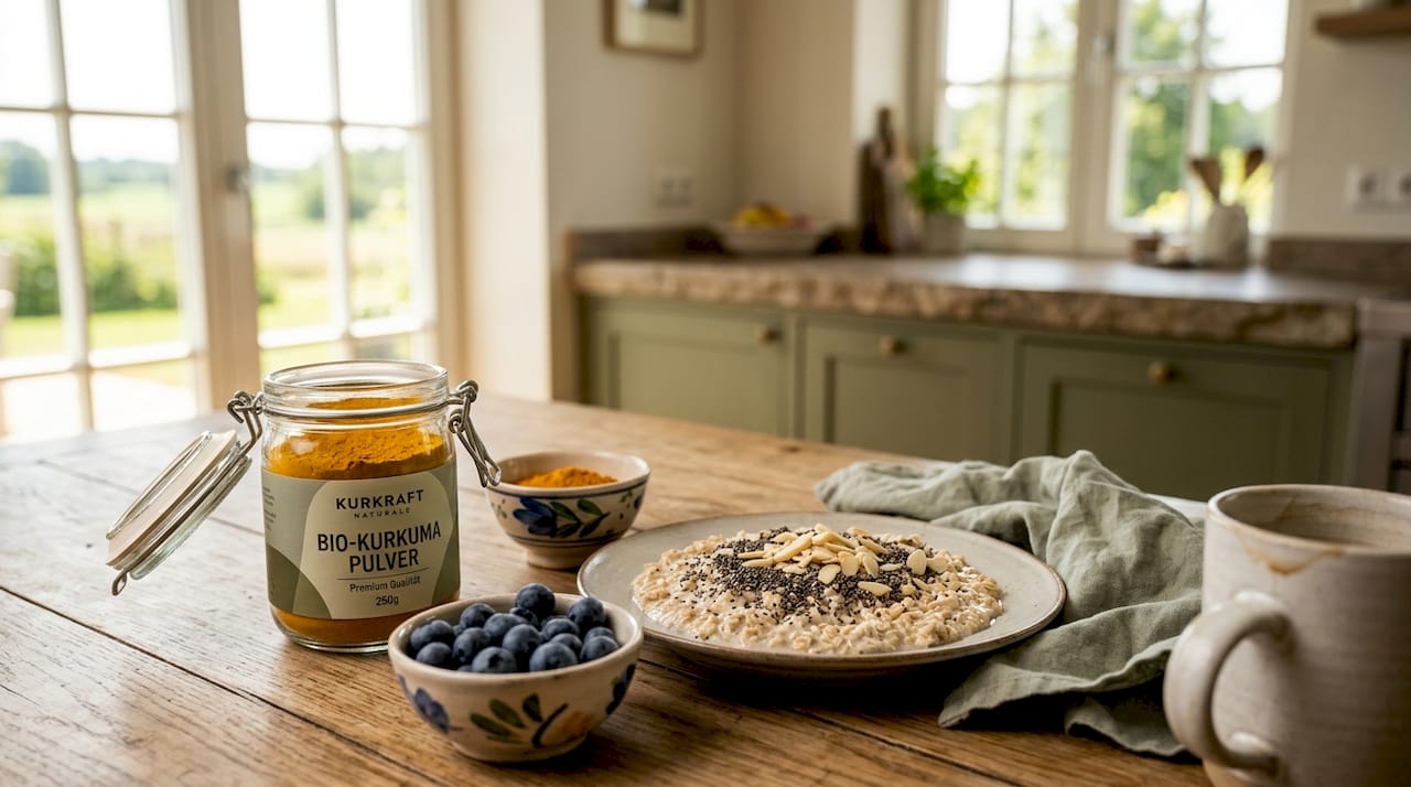 Detailaufnahme von frischen und gesunden Zutaten für ein Superfood-Frühstück