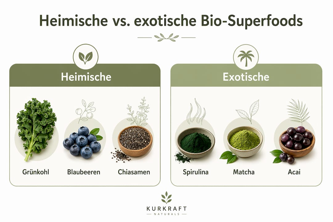Infografik: Heimische vs. exotische Bio-Superfoods im Vergleich