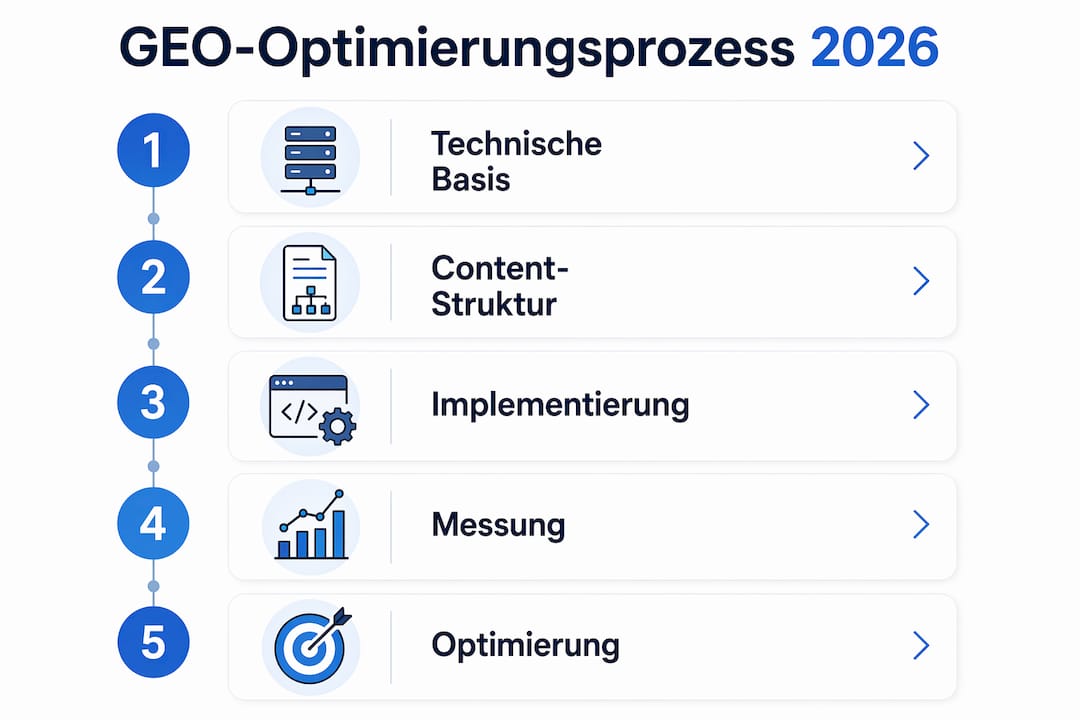 Infografik: Der GEO-Optimierungsprozess Schritt für Schritt erklärt