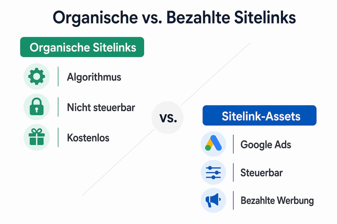 Infografik: Organische vs. bezahlte Sitelinks im direkten Vergleich