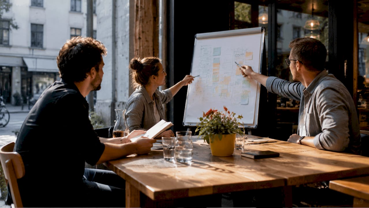 Unser Team beim Meeting zum automatisierten Content-Workflow
