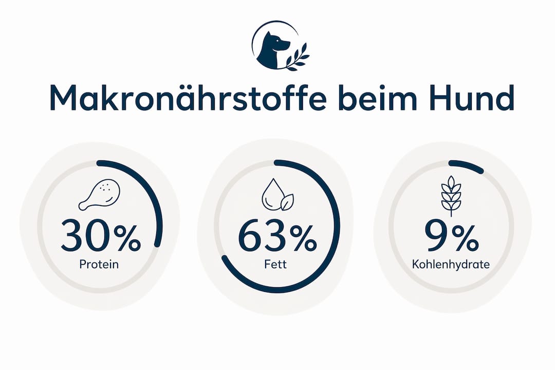 Grafische Übersicht zur optimalen Verteilung von Makronährstoffen in der Hundefütterung