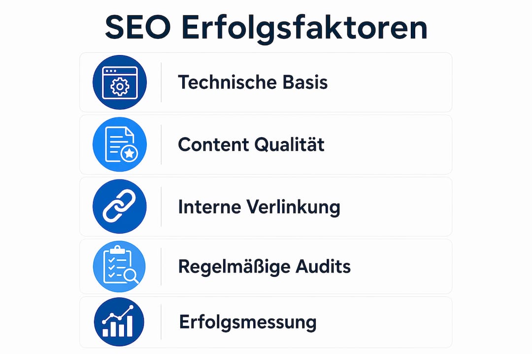 Die Grafik gibt einen Überblick über die entscheidenden Faktoren für den SEO-Erfolg.