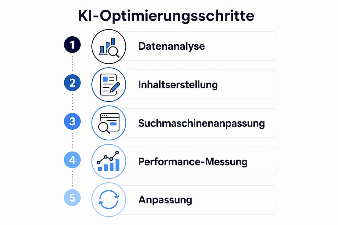 Schritt-für-Schritt-Anleitung: So optimieren Sie Ihre SEO mit künstlicher Intelligenz – anschaulich dargestellt in einer Infografik
