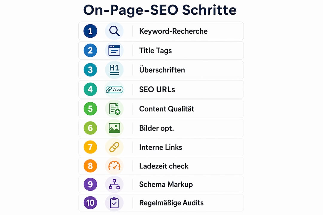 Übersichtsgrafik: Die wichtigsten Schritte für erfolgreiches On-Page-SEO