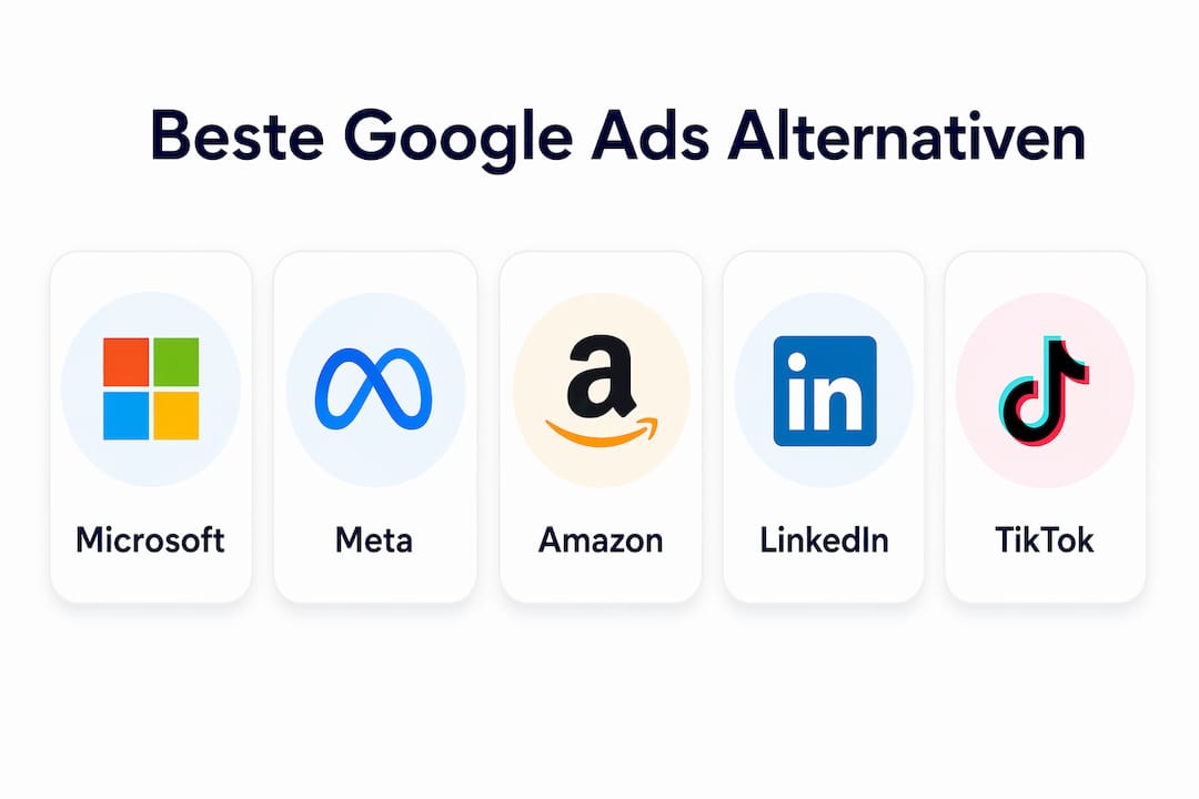 Übersichtliche Darstellung alternativer Werbeplattformen zu Google Ads – hierarchisch angeordnet für einen besseren Vergleich.