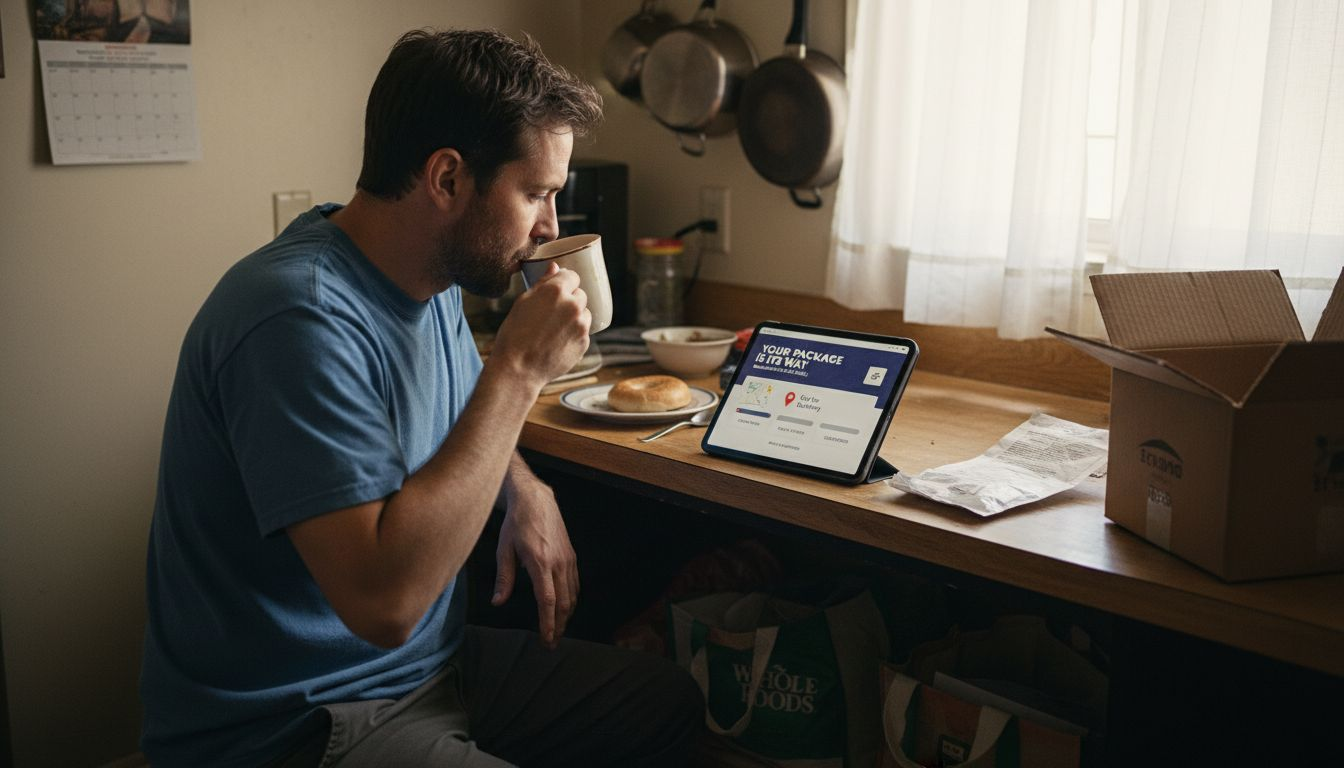 Customer checking personalized order tracking at home