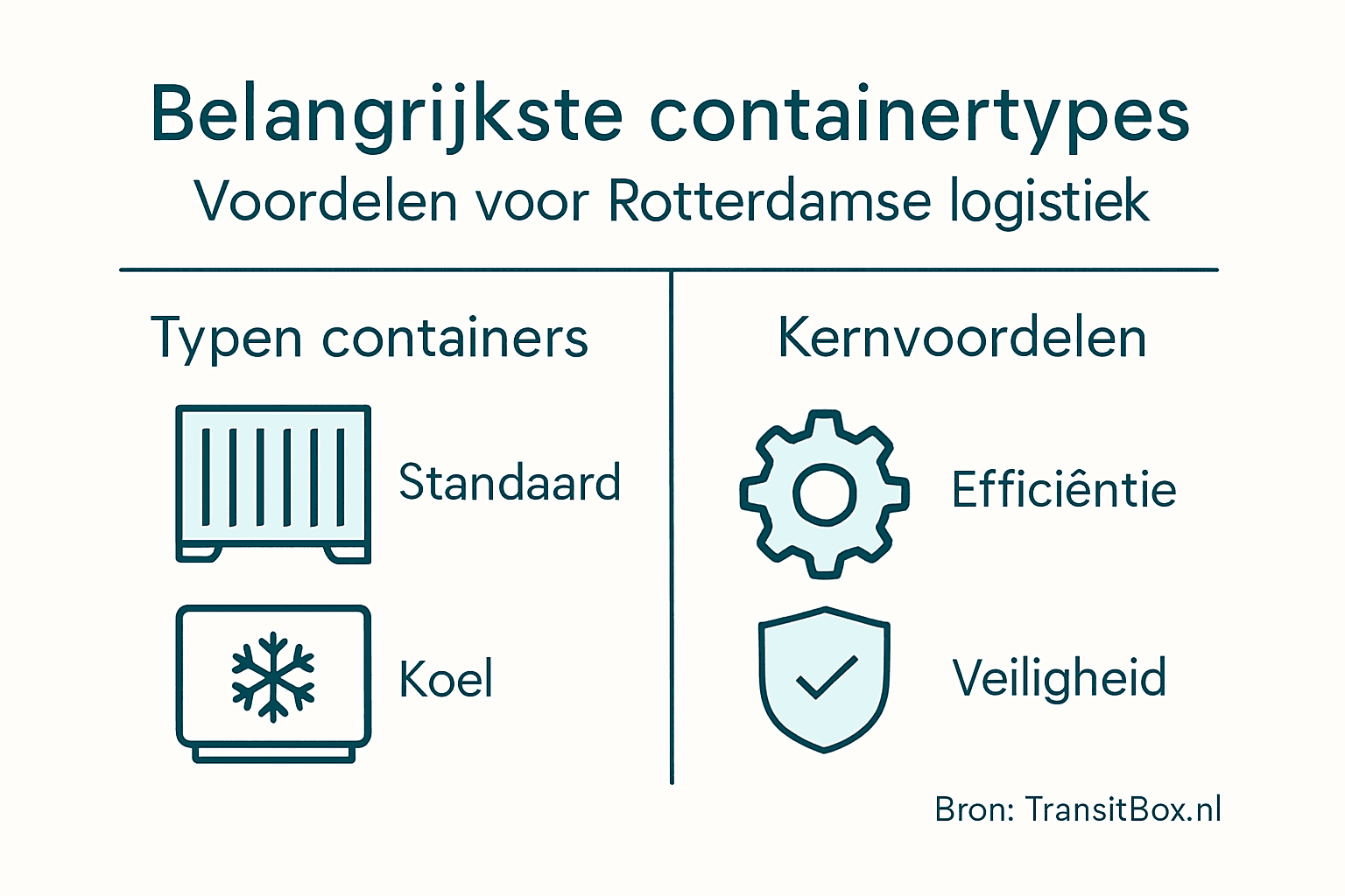 Overzichtelijke infographic met verschillende soorten containers en hun logistieke voordelen