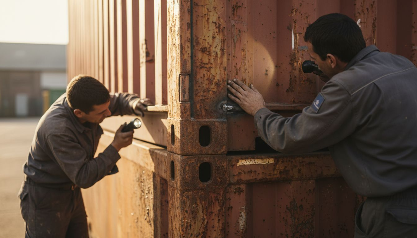 Inspectie van een zeecontainer gemaakt van cortenstaal: een kijkje in de details