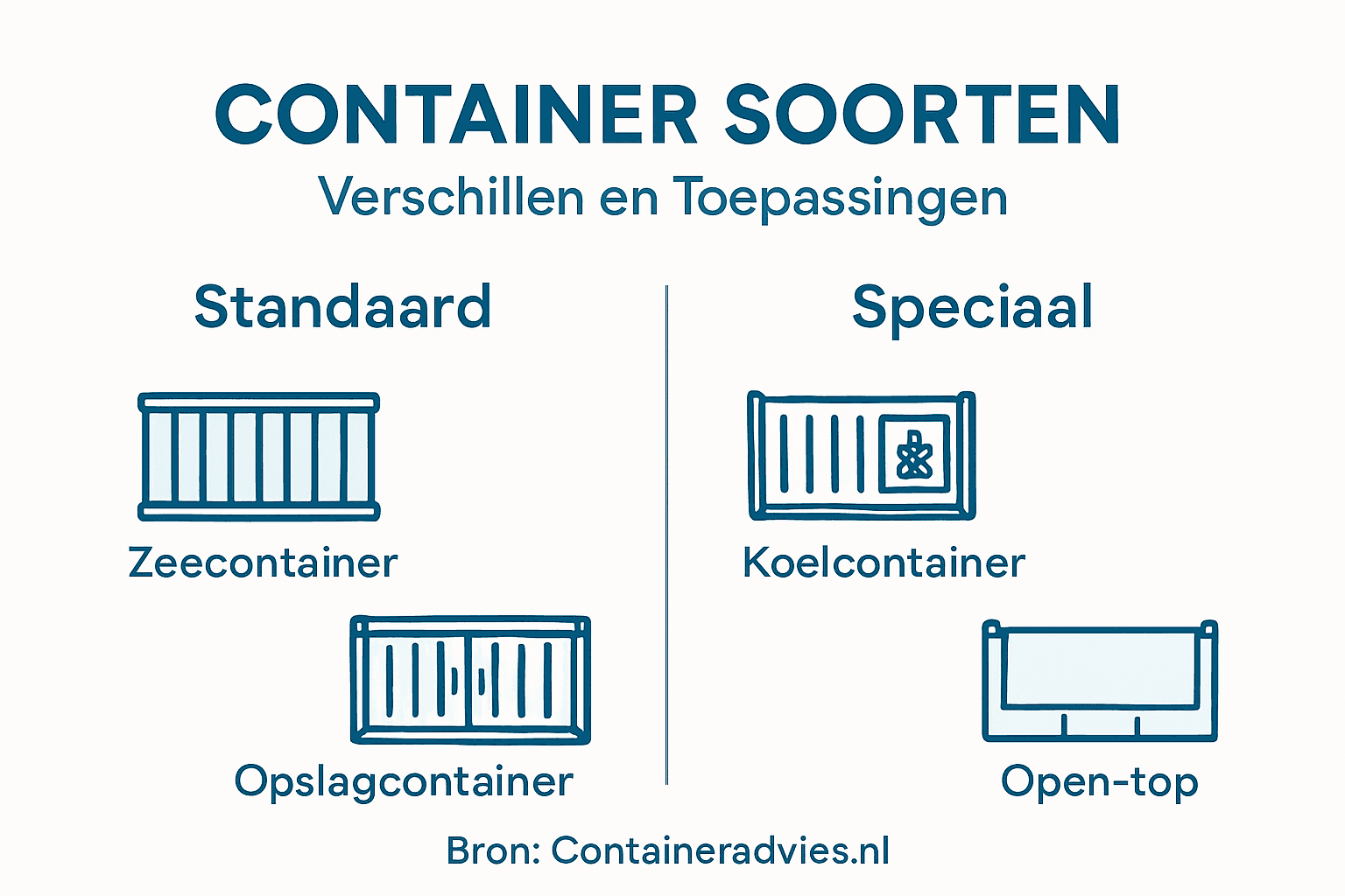 Overzichtelijke infographic met de meest gangbare én bijzondere type containers