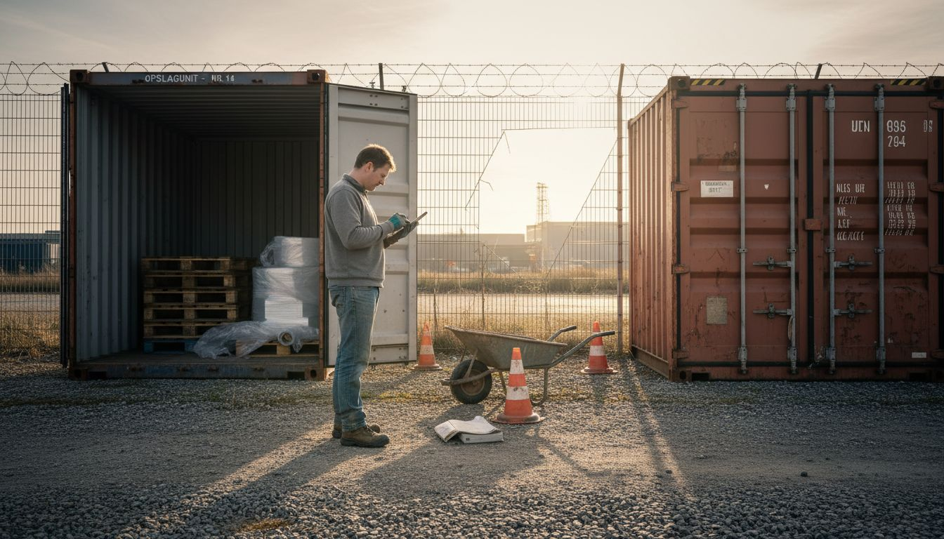 Een medewerker controleert de containers op het industrieterrein.
