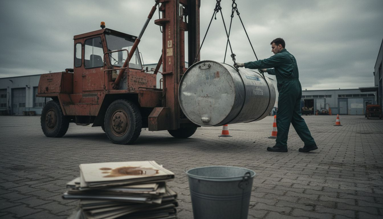 De container wordt met een laadkraan op locatie bij het logistiek bedrijf neergezet.