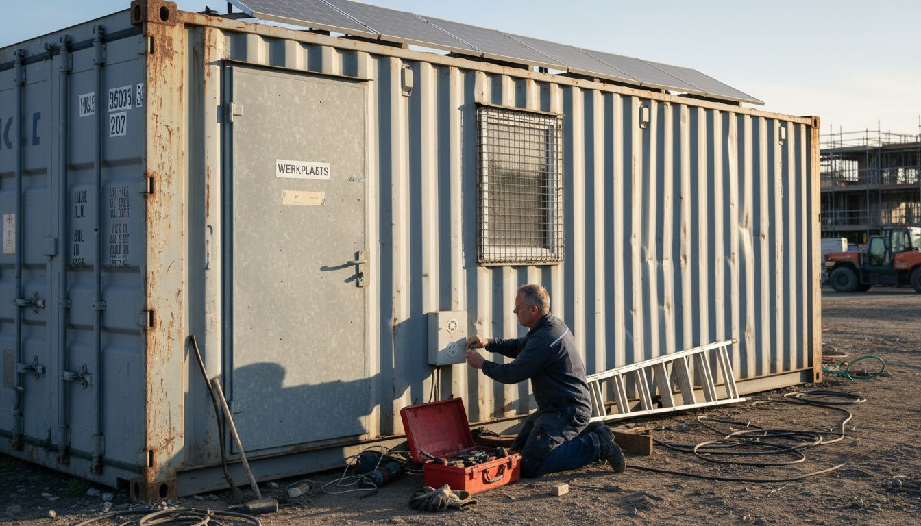 Een technicus is bezig met het aanpassen van een speciaal ontworpen container.