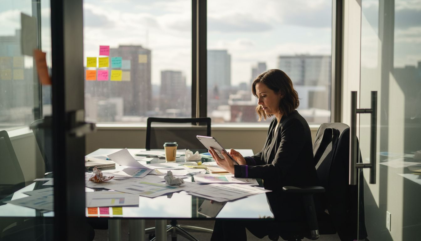 Director reviewing email requirement spreadsheet