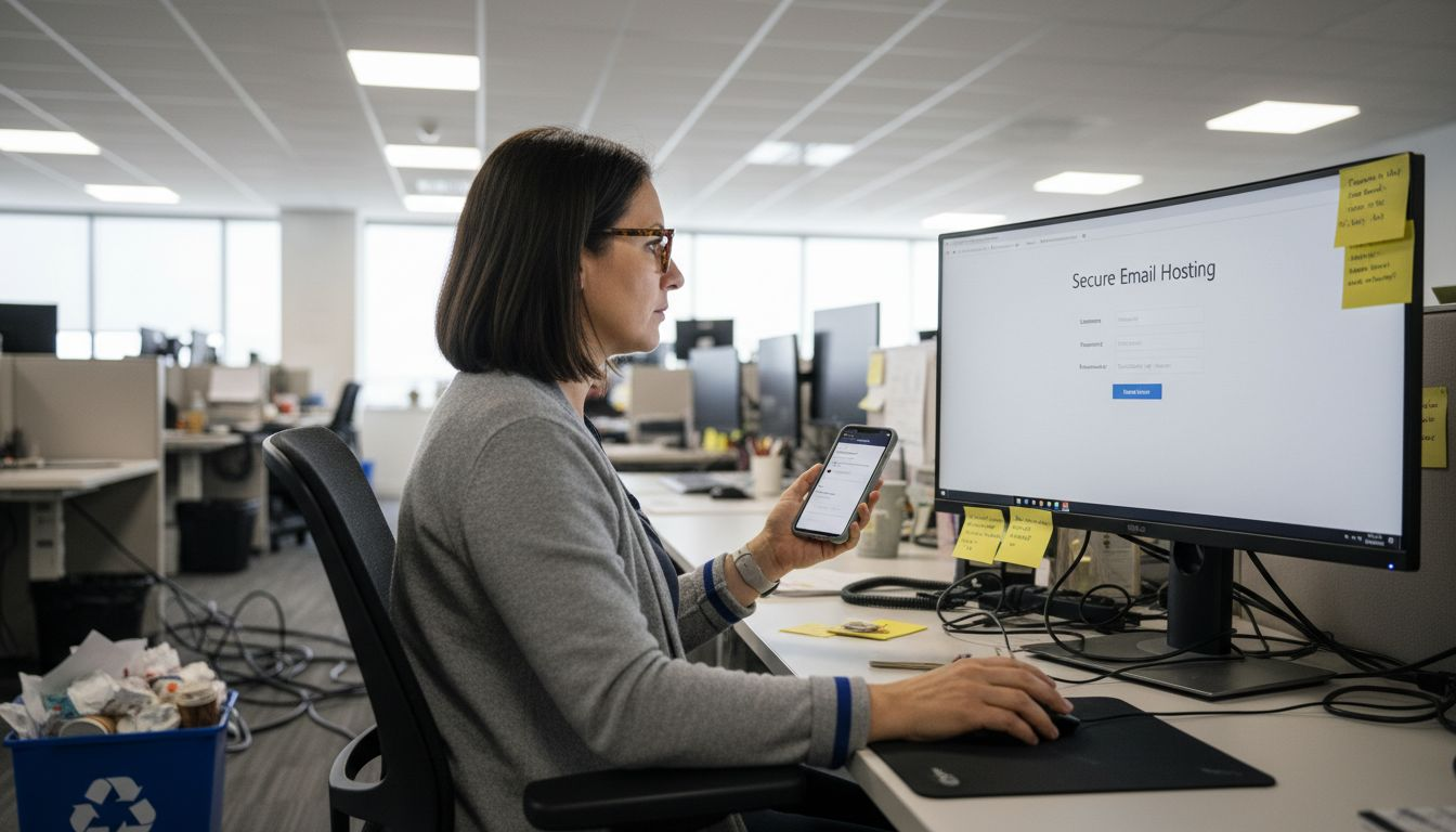 Woman testing secure email hosting login